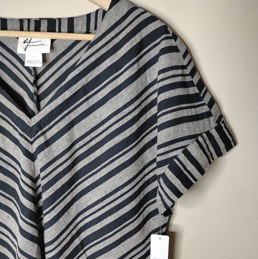 Andrea Jovine Linen-Cotton Top Black & Tan Size L NWT - Picture 3 of 8